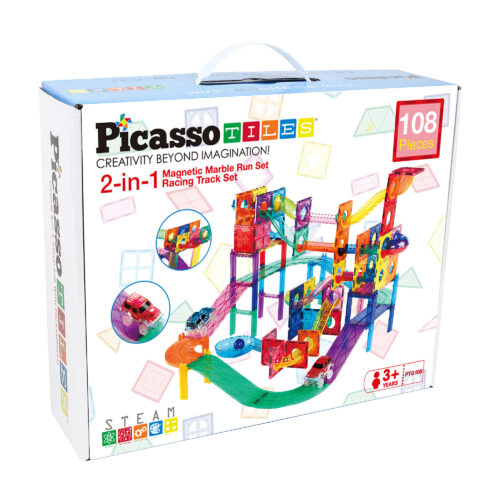 PicassoTiles® Magnetic 2-in-1 Marble Run & Racing Track (108 pcs