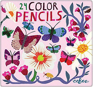 Butterflies And Flowers 24 Color Pencils Tin By Drawing Kits
