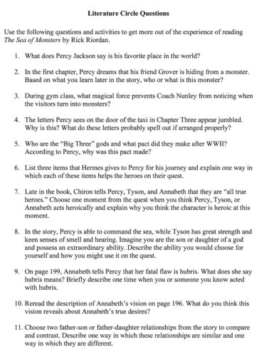 Percy Jackson's Hero's Journey Activity