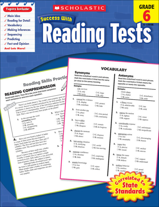 Scholastic Success With Reading Tests Grade 6 Workbook By
