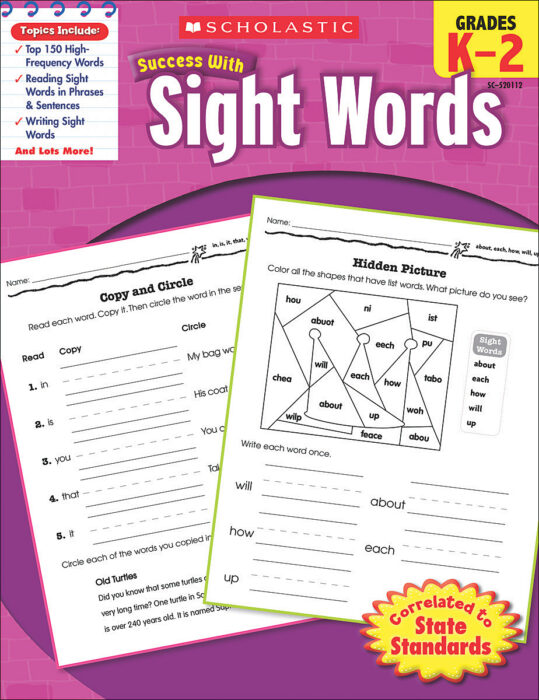 Scholastic Success With Sight Words Workbook