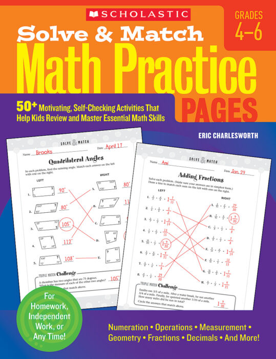 Solve & Match Math Practice Pages: Grades 4-6