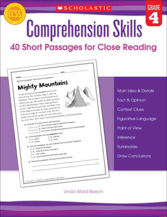 Comprehension Skills: 40 Short Passages for Close Reading: Grade 4