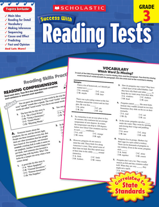 Scholastic Success With Reading Tests: Grade 3 Workbook by