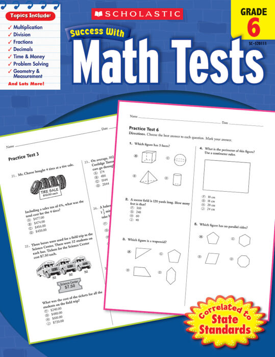 Scholastic Success With Math Tests: Grade 6 Workbook