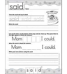 Interactive Practice Page (Sight Word: Said): Write-and-Learn Practice ...