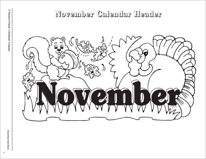 November Calendar Heading And Symbols By