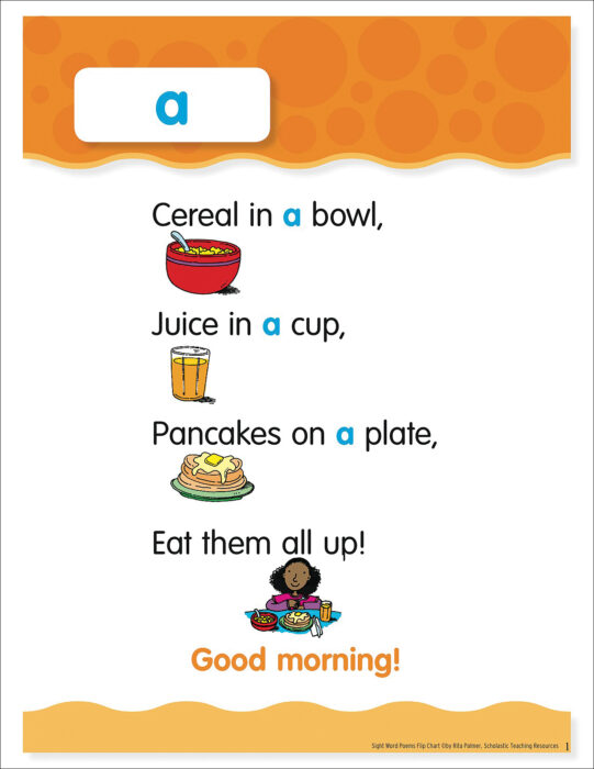 Sight Word - A: Sight Word Poem and Word Cards