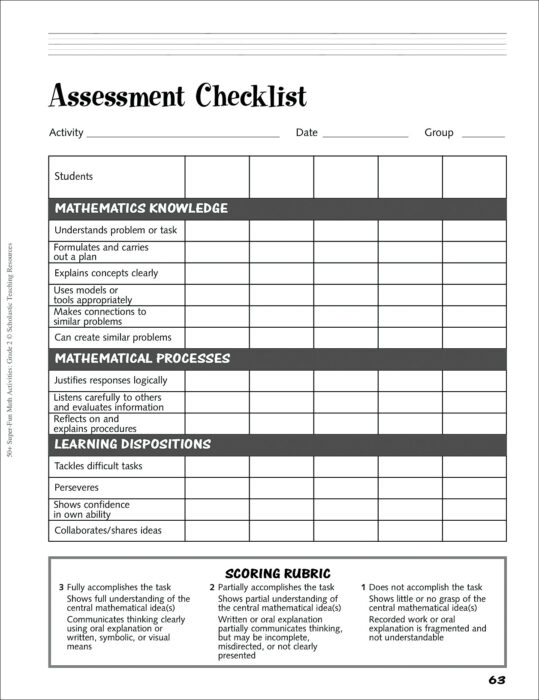 Second Grade Checklist Assessment