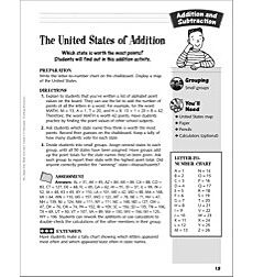 The United States of Addition (Totaling the value of state names): Addition and Subtraction Activity