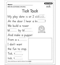 Tick Tock Word Family Ock Word Family Poetry Page By