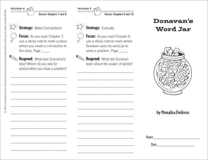 Donovan S Word Jar Level N Reading Response Trifold By