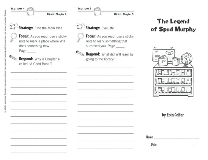 The Legend Of Spud Murphy Level P Reading Response Trifold By
