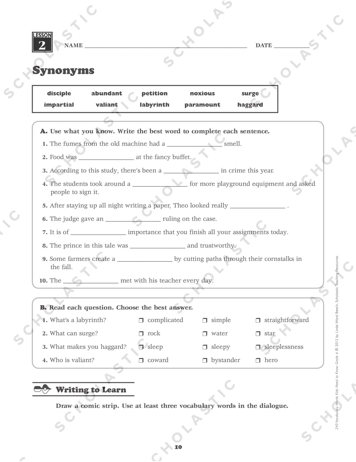 240 Vocabulary Words Kids Need to Know: Grade 6 by Linda Beech